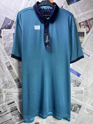Kenneth Cole® Large | Chest: 23.5" | Cyan Stripe | Golf Polo | Poly - Spandex | 3888 - Genuine Maal