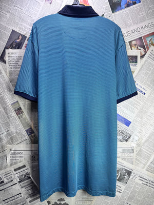 Kenneth Cole® Large | Chest: 23.5" | Cyan Stripe | Golf Polo | Poly - Spandex | 3888 - Genuine Maal