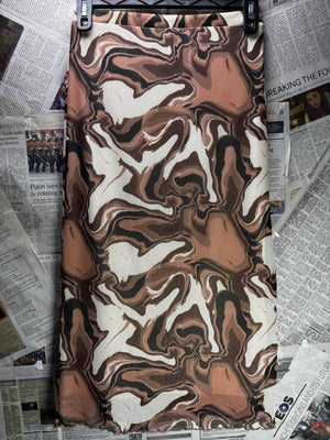 Stradivarius® Waist: 28" to 30" | Wavy Print Brown | Midi Skirt | B8 - 2502 - Genuine Maal