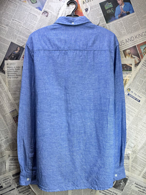 Jeanswest® Medium | Chest: 21.5" | Light Blue | Shirt | Linen - Cotton | 4098 - Genuine Maal