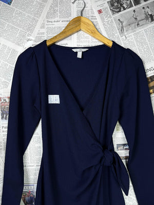 H&M® XS | Bust: 16" | Navy Blue | Midi Dress | B9 - 5064 - Genuine Maal