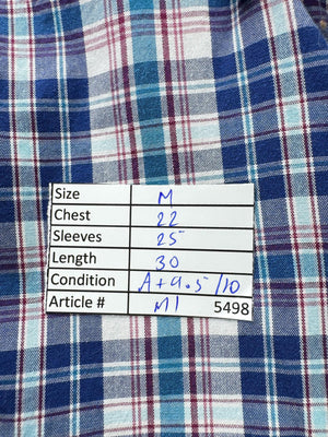 IZOD® Medium | Chest: 22" | Blue Check | Shirt | Cotton | M1 - 5498 - Genuine Maal