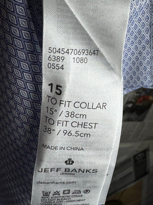 Jeff Banks® Small | Chest: 21" | Blue | Collar: 15" Shirt | Cotton | M1 - 5695 - Genuine Maal
