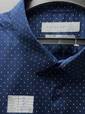 Primark® XL | Chest: 25.5" | Polka Dots | Collar: 18" Slim Fit Shirt | Poly-Cotton-Spandex | M1 - 5879 - Genuine Maal