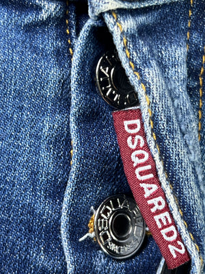 Women - DSQUARED® Waist: 34" | Blue | Distressed Denim Slim Fit Pants | 2598 | Made in Italy - Genuine Maal