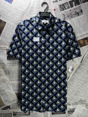 Next® Small | Chest: 19.5" | Blue Geometrical | Shirt | Cotton-Elastane | M2 - 5889 - Genuine Maal