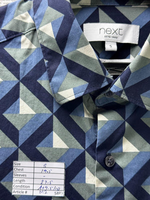 Next® Small | Chest: 19.5" | Blue Geometrical | Shirt | Cotton-Elastane | M2 - 5889 - Genuine Maal