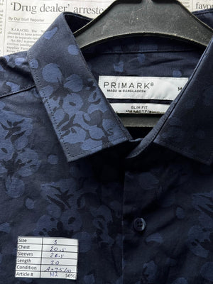 Primark® Small | Chest: 20.5" | Blue | Slim Fit Shirt | Cotton | M2 - 5696 - Genuine Maal