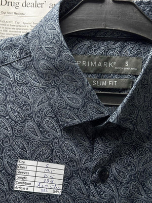 Primark® Small | Chest: 19.5" | Blue | Slim Fit Shirt | Cotton | M2 - 5492 - Genuine Maal