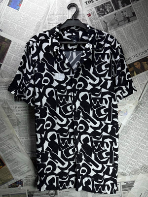 New Look® Small | Chest: 19" | Black&White | Hawaii Shirt | Viscose | M3 - 5692 - Genuine Maal