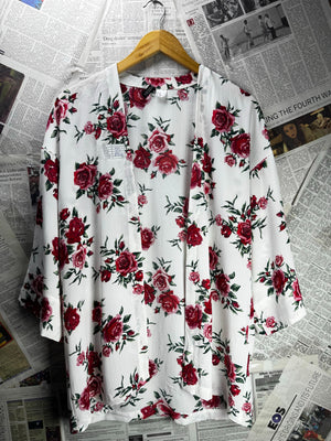 H&M® XL | Bust: 21.5" | White Floral | Cardigan Shirt | B4 - 5514 - Genuine Maal