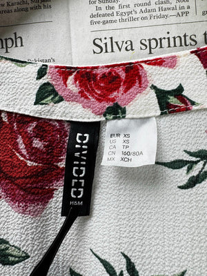 H&M® XL | Bust: 21.5" | White Floral | Cardigan Shirt | B4 - 5514 - Genuine Maal