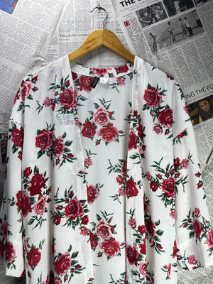 H&M® XL | Bust: 21.5" | White Floral | Cardigan Shirt | B4 - 5514 - Genuine Maal