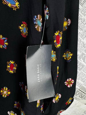 Zara® Large | Bust: 20.5" | Geometric Floral | Blouse Shirt | B2 - 5907 - Genuine Maal