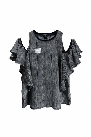 Jennyfer® XS | Bust: 11.5" | Grey Vertical Stripes | Crop Top | B2 - 5952 - Genuine Maal