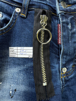 DSQUARED2® Waist: 30" | Blue | Slim Fit Bikers Distressed Denim Pants | Cotton - Elastane | 1679 - Genuine Maal