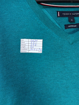 T*mmy Hilfiger® Large | Chest: 23.5" | Cyan | Sweater | Cotton - Silk Blend | 2228 - Genuine Maal