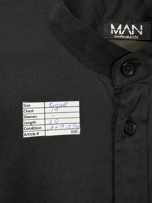 MAN® Small | Chest: 19" | Black | Band Collar Shirt | Cotton - Poly | 3182 - Genuine Maal