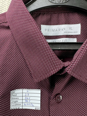 Primark® Large | Chest 23” | Maroon with Polka Dots | Shirt | Poly - Cotton - Elastane | 4331 - Genuine Maal