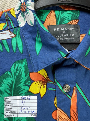 Primark® Small | Chest: 21" | Floral Blue | Shirt | Cotton | 4539 - Genuine Maal