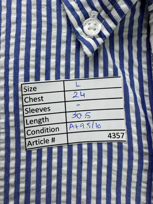 Land's End® Large | Chest 24” | Blue Stripe Seersucker | Collar 16.5" Shirt | Cotton | 4357 - Genuine Maal