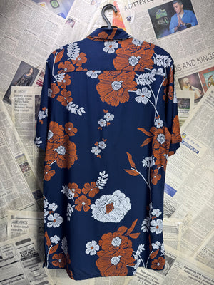 Primark® Small | Chest: 20" | Blue Floral | Shirt | Viscose | 4723 - Genuine Maal