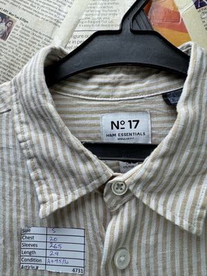 H&M® Small | Chest: 20" | Beige Stripe | Shirt | Linen | 4731 - Genuine Maal