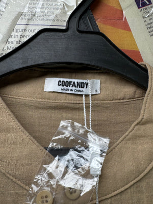 Coofandy® Small | Chest: 21" | Beige | Band Collar Half Placket Shirt | Cotton - Hemp | 3268 - Genuine Maal