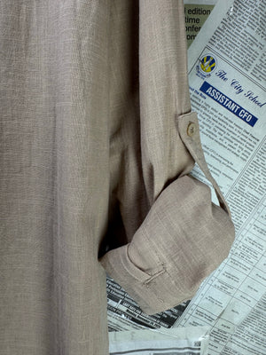 Coofandy® Small | Chest: 21" | Beige | Band Collar Half Placket Shirt | Cotton - Hemp | 3268 - Genuine Maal