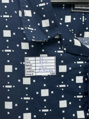Redherring® XL | Chest: 25.5" | Space Blue with Geometric Pattern | Hawaii Shirt | Cotton - Viscose | 3266 - Genuine Maal