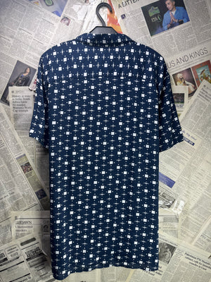 Redherring® XL | Chest: 25.5" | Space Blue with Geometric Pattern | Hawaii Shirt | Cotton - Viscose | 3266 - Genuine Maal