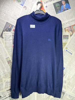 Burberry® Small | Chest: 20" | Navy | High Neck - Sweatter | Viscose - Nylon | 3423 - Genuine Maal
