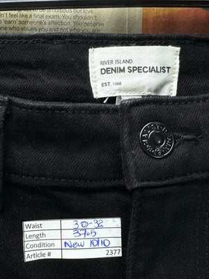 River Island® Waist: 30" to 32" | Black | Tapered Denim Pants | Cotton - Elastane | 2377 - Genuine Maal