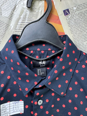 H&M® Small | Chest: 19.5" | Navy Blue And Red Polka Dots | Shirt | Cotton - Poly | 3275 - Genuine Maal