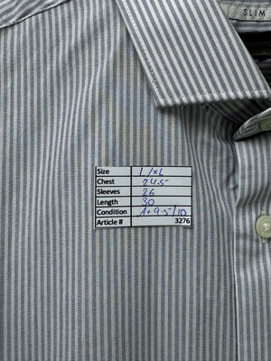 Next® L/XL | Chest: 24.5" | Grey Stripe | Dress Shirt | Poly - Cotton | 3276 - Genuine Maal