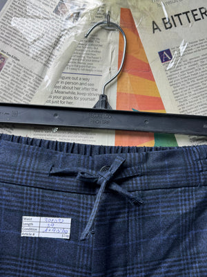 Brandeberry® Waist: 30" to 32" | Navy Blue Check | Pants with drawstrings | Poly - Viscose - Elastane | 1288 - Genuine Maal