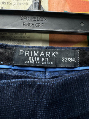 Primark® Waist: 32" | Blue Check | Slim Fit Dress Pants | Poly - Viscose | 2697 - Genuine Maal