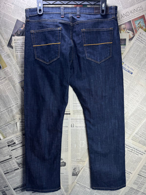 M&S® Waist: 36" | Blue | Straight Fit Denim Pants | Cotton - Elastane | 2490 - Genuine Maal