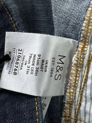M&S® Waist: 36" | Blue | Straight Fit Denim Pants | Cotton - Elastane | 2490 - Genuine Maal