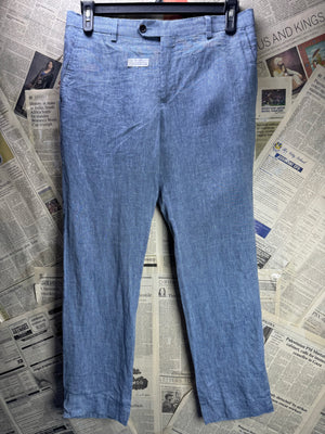 Next® Waist: 32" | Blue | Slim Fit Smart Casual Pants | Linen | 2703 - Genuine Maal