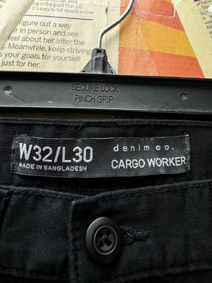 Primark® Waist: 32" | Black | Cargo Denim Pants | Cotton | 2461 - Genuine Maal