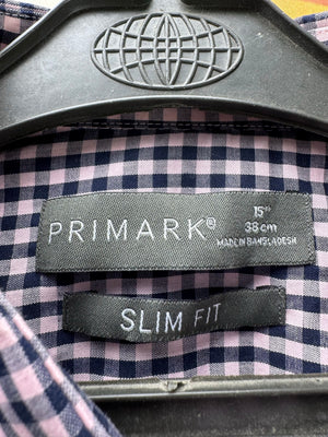 Primark® Small | Chest: 19.5" | Check | Colar: 15.5" Slim Fit Shirt | Poly - Cotton | 4456 - Genuine Maal