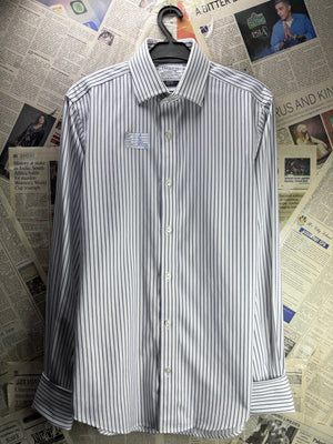 T.M. Lewin® Small | Chest: 21" | White Stripes | Collar: 15" Slim Fit Shirt | Cotton | 4467 - Genuine Maal