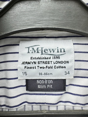 T.M. Lewin® Small | Chest: 21" | White Stripes | Collar: 15" Slim Fit Shirt | Cotton | 4467 - Genuine Maal