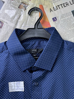 George® Large | Chest: 23.5" | Navy Blue with Polka Dots | Shirt | Poly - Cotton | 3707 - Genuine Maal