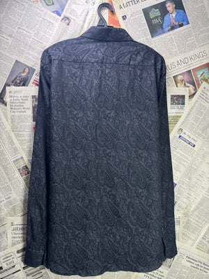Primark® Medium | Chest: 21.5" | Dark Grey Pasley Print | Shirt | Cotton | 3544 - Genuine Maal