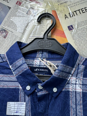 Kangol® Medium | Chest: 21.5" | Blue Floral Plaid | Shirt | Cotton | 3773 - Genuine Maal
