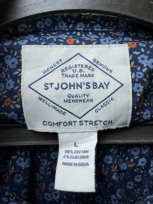 St John's Bay® L/XL | Chest: 24.5" | Blue Floral | Shirt | Cotton - Elastane | 3760 - Genuine Maal
