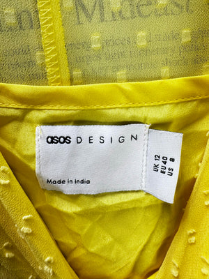 Asos® Small | Bust: 18" | Yellow | Swiss Dot Plunged Maxi Dress | B1 - 5162 - Genuine Maal