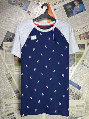 Old N*vy® XS | Chest: 18.5" | Blue & Grey with Print | T-Shirt | Cotton - Poly | 3823 - Genuine Maal